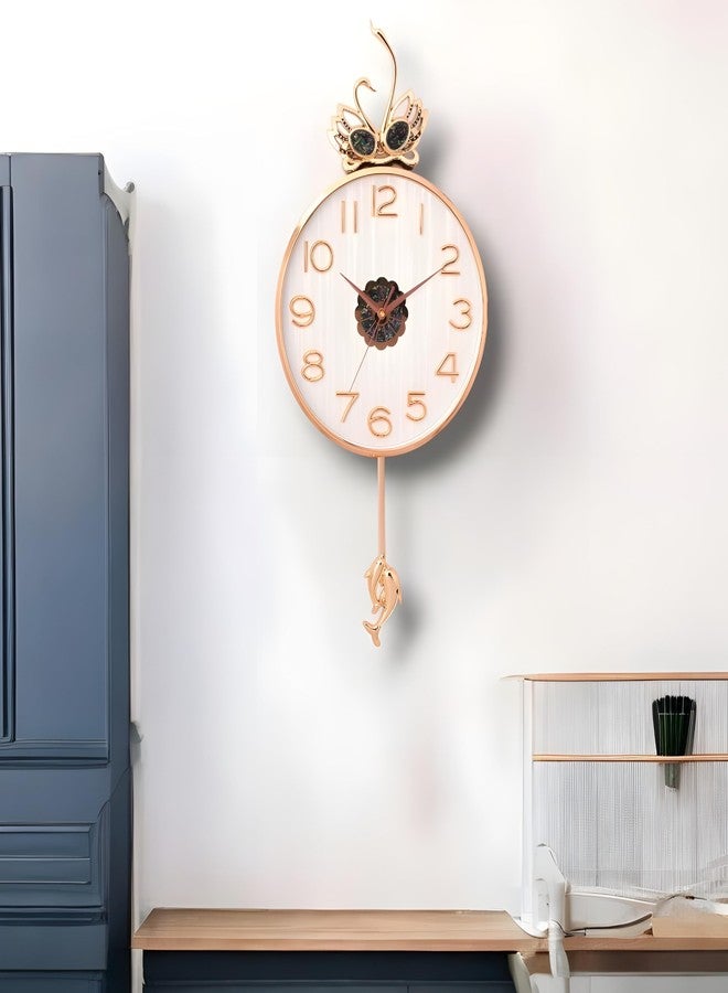 De'rons Silent Stylish Pendulum Wall Clock with Swan Emblem lolak Big Wall Clock with Pendulum for Living Room Bedroom Home Decor Gift Decorative Clocks 35 x 76 cm DC-2289PD (White) - Image 1
